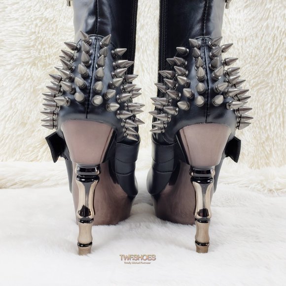 Muerto Goth Punk Bone Heel Spiked Skull Buckle Knee Boots RESTOCKED - Picture 7 of 15